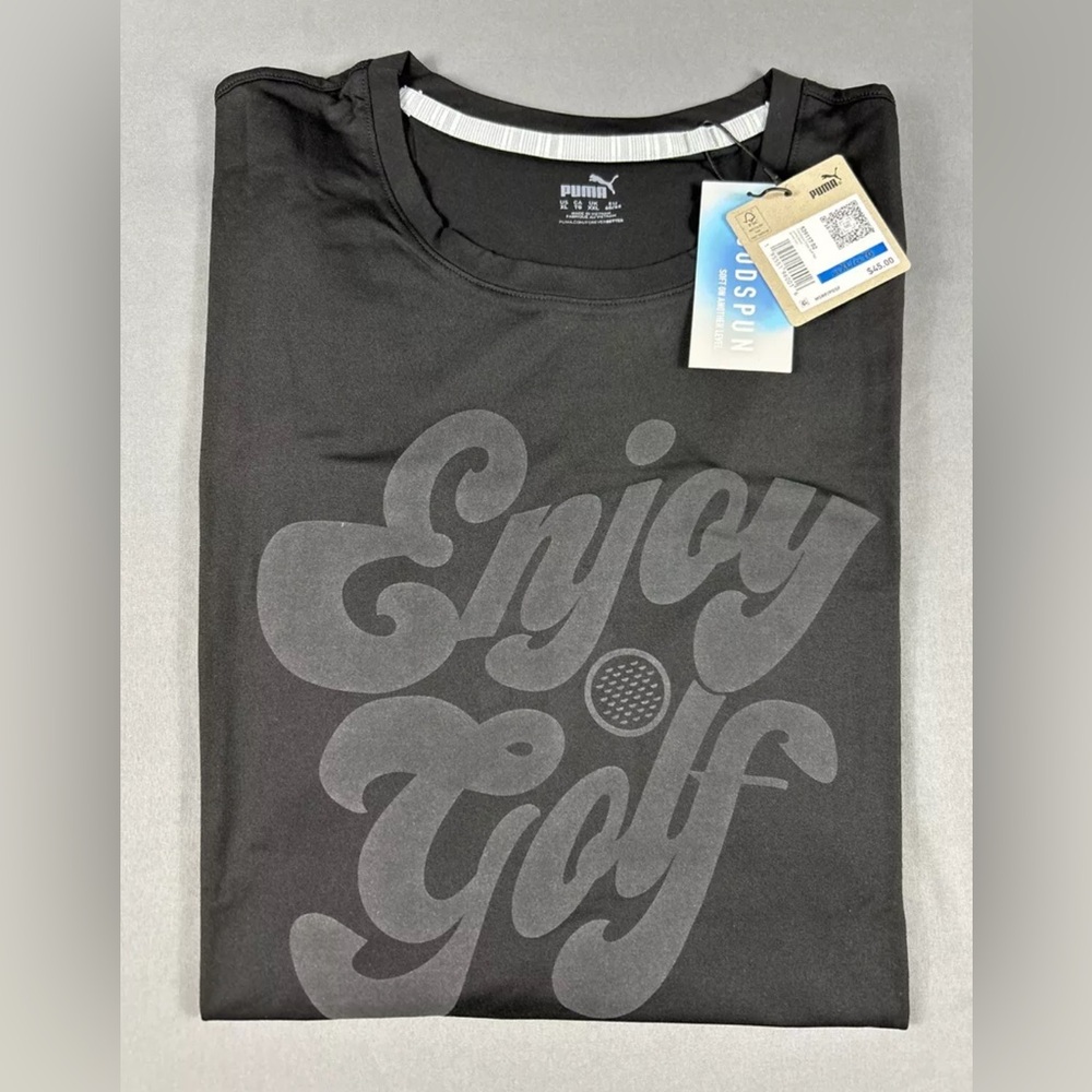 Puma Golf Shirt Tee T-Shirt Cloudspun Enjoy Golf Print XL Black Polyester